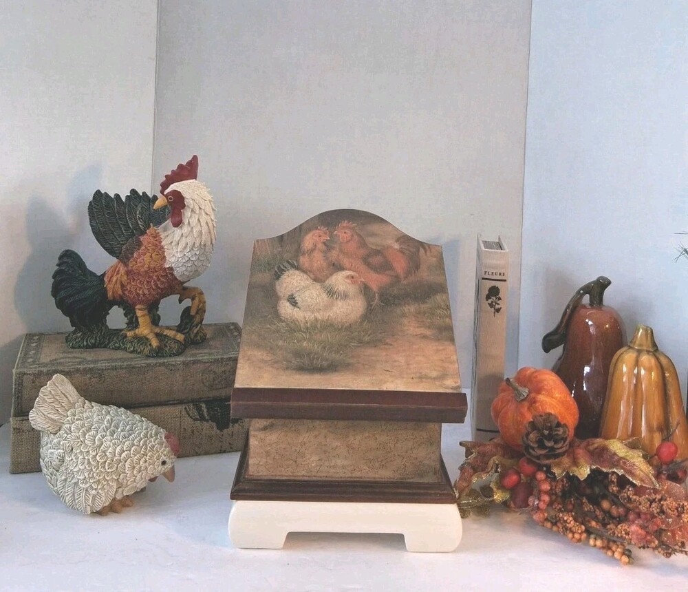 VTG'90's Wooden Recipe Box; Rooster 🐓 Farmhouse Design; Cookbook Stand Mint